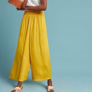 Anthropologie Dolan Silk Yellow Wide Leg Cropped Pants Size MP